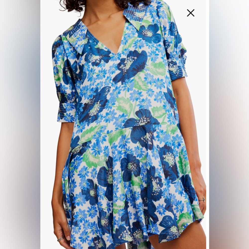 Free People FP Moon Chaser Tiered Shift Minidress Women's XS Blue LOOSE FIT NWT✅
